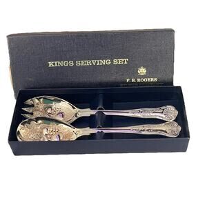 Vintage FB Rogers Kings Shell Silverplate Salad Serving Set In Original Box